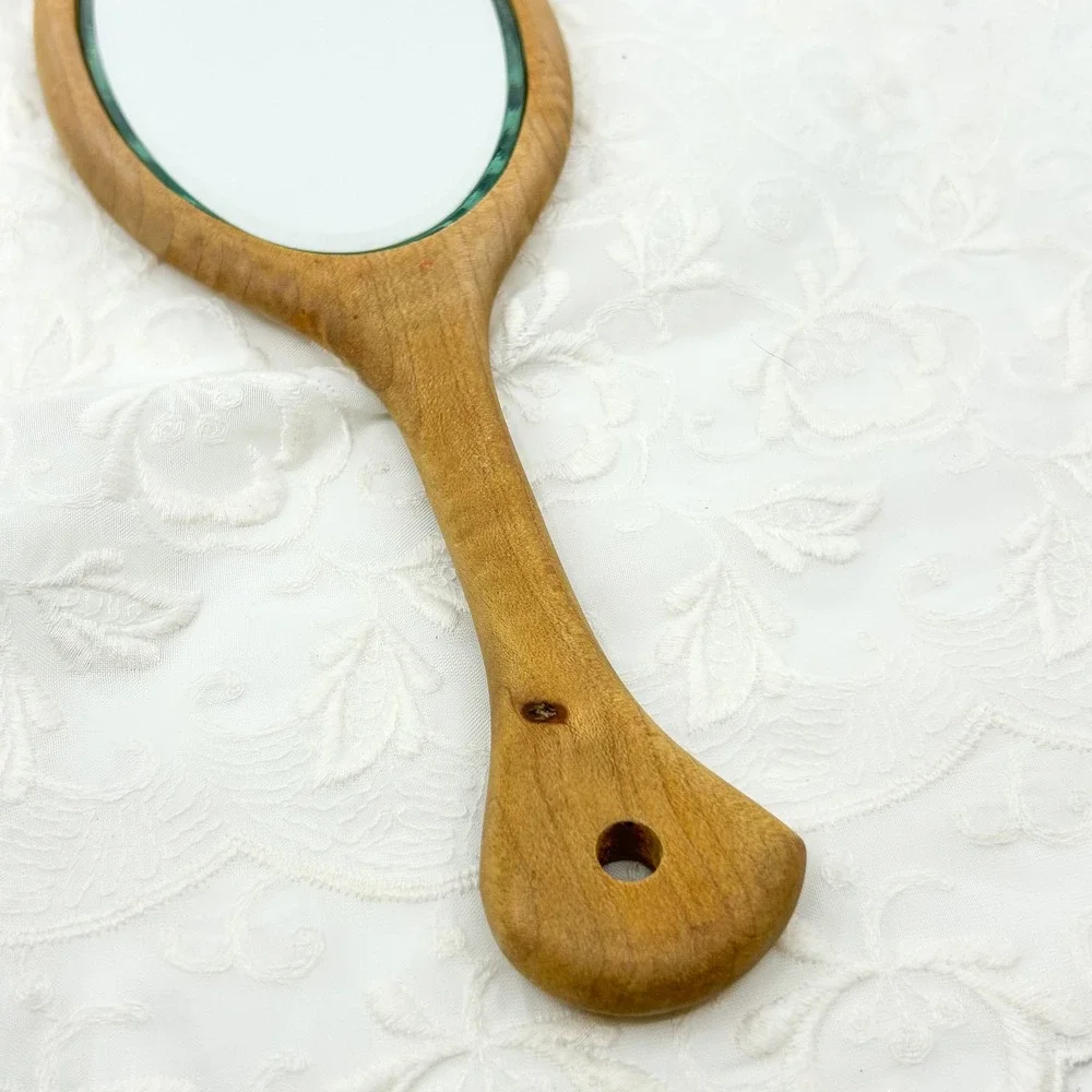Vintage Handmade Wood Carved Hand Mirror Vanity Mirror - Boho Minimalist